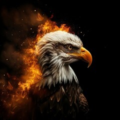 Fototapeta premium Fire burning eagle Bird with black background 
