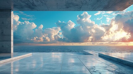 Obraz premium Modern Architecture Overlooking Ocean