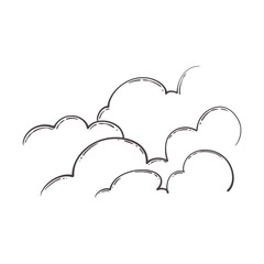 Hand drawn of clouds esoteric symbol. Alchemy mystical magic elements in black and white doodle vintage drawing style.