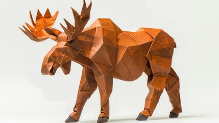 Obraz premium Geometric origami moose, isolated on a white background, clean lighting