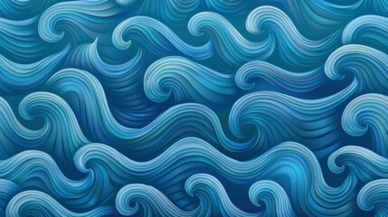 Beautiful vector pattern of blue water waves in a unique landscape perspective.