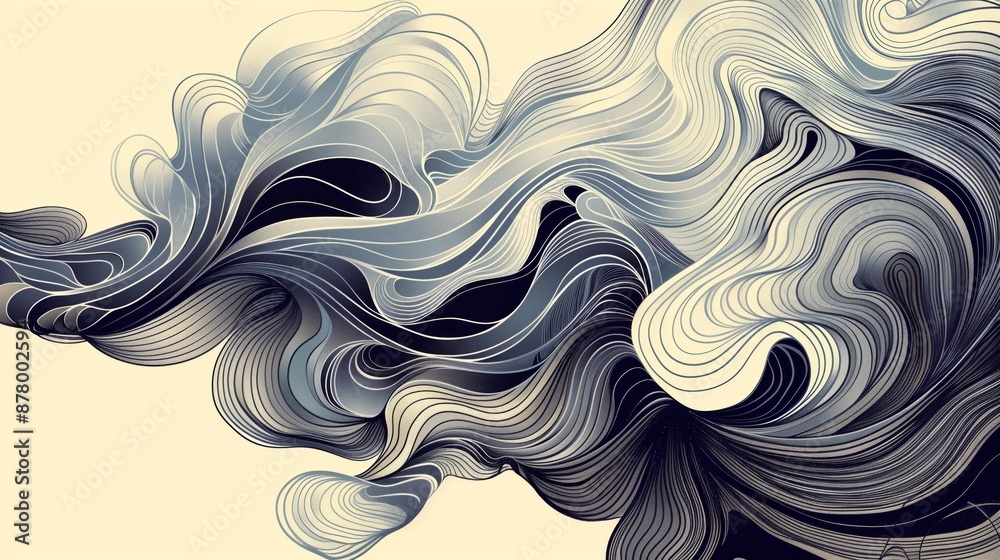 Poster dynamic abstract line art merges sleek lines and organic forms, creating a visually captivating moti