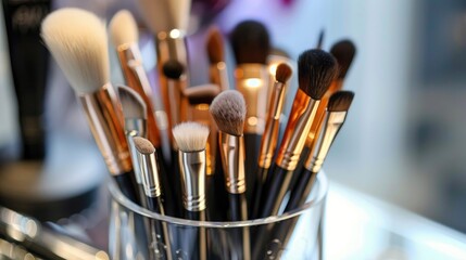 Different brushes in clear container