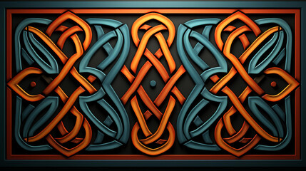 Vibrant Celtic knot pattern with contemporary motifs and bold hues in highdefinition flat illustration.