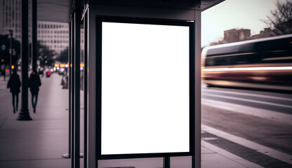 Mockup blank billboard at bus stop in New York in evening