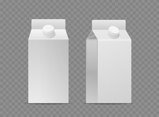 Blank Milk And Juice Carton Packaging Realistic 3d Vector Mockup Isolated On A Transparent Background