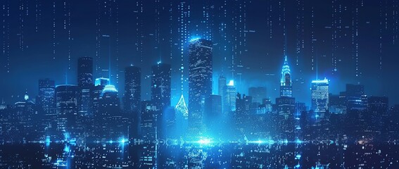 Obraz premium Cyberpunk Cityscape with Digital Rain