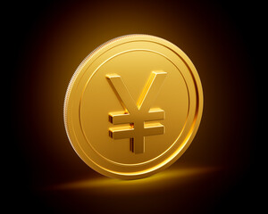 Golden Shiny Rounded Japanese Yen Coin On Shiny Golden Glow Background 3d Illustration