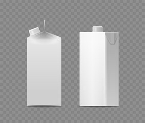 Realistic 3d Mockup Of Blank Milk And Juice Packaging. Two Different Carton Designs Isolated On Transparent Background