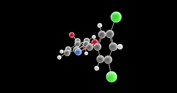 Tafamidis molecule, rotating 3D model of miscellaneous therapeutic agents, looped video on a black background