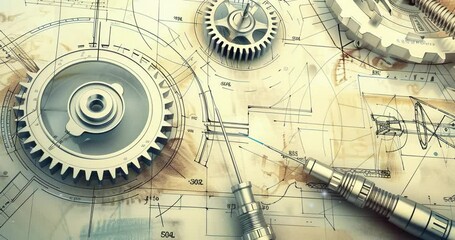 Create a dynamic copy space background for Engineers’ Day, featuring technical drawings, gears, and modern engineering marvels to celebrate the innovation, problem-solving skills - Powered by Adobe