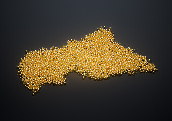 Central African Map Made Of High Quality Premium Golden Metallic Beads Or Balls 3D Illustration