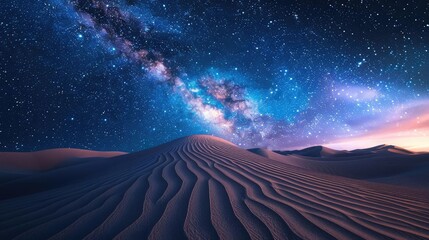 Obraz premium A night view of sand dunes under the Milky Way galaxy