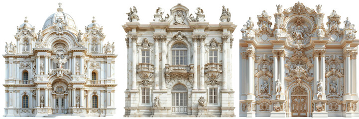 Fototapeta premium Baroque Architecture Set Isolated on Transparent or White Background, PNG