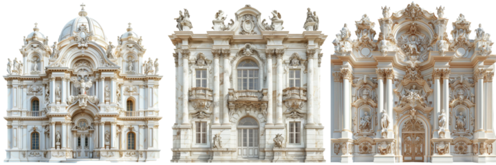 Baroque Architecture Set Isolated on Transparent or White Background, PNG