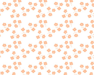 Floral pattern, seamless vector background, Peach Fuzz color on a white background, cute trendy print for printing on fabric paper.