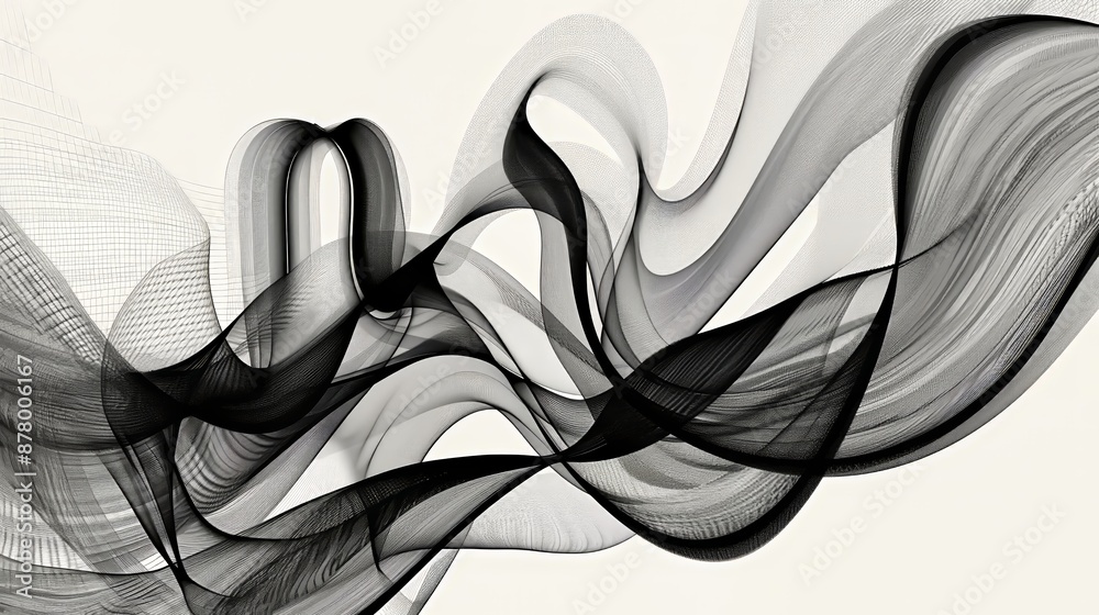 Poster dynamic line art with flowing shapes and intricate patterns.
