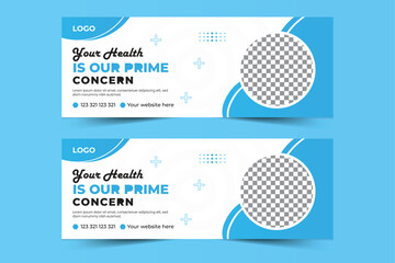 Blue color medical Facebook cover template  vector illustration template