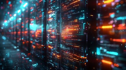 Obraz premium Abstract network grid with files and folders, futuristic software interface, digital document management system, store, search and organize documents, corporate business, paperless office 