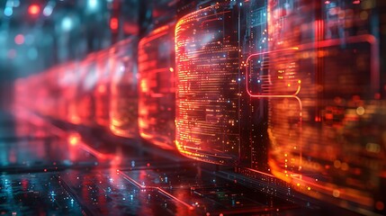 Obraz premium Abstract network grid with files and folders, futuristic software interface, digital document management system, store, search and organize documents, corporate business, paperless office 