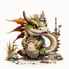 Fototapeta premium cute mascot for green dragon ,generated with AI.. High quality photo