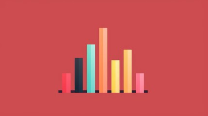 Fototapeta premium Minimalist colorful bar graph illustration on red background, perfect for data visualization and business presentations.