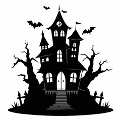 haunted house vector illustration, halloween haunted house isolated on white, haunted house on a hill, house vector art