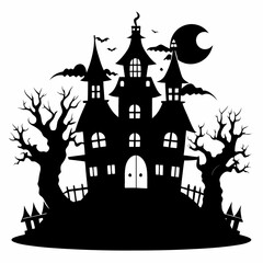 haunted house vector illustration, halloween haunted house isolated on white, haunted house on a hill, house vector art