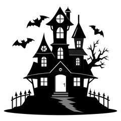 haunted house vector illustration, halloween haunted house isolated on white, haunted house on a hill, house vector art