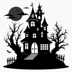haunted house vector illustration, halloween haunted house isolated on white, haunted house on a hill, house vector art