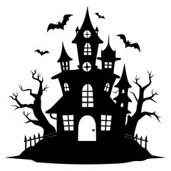 haunted house vector illustration, halloween haunted house isolated on white, haunted house on a hill, house vector art