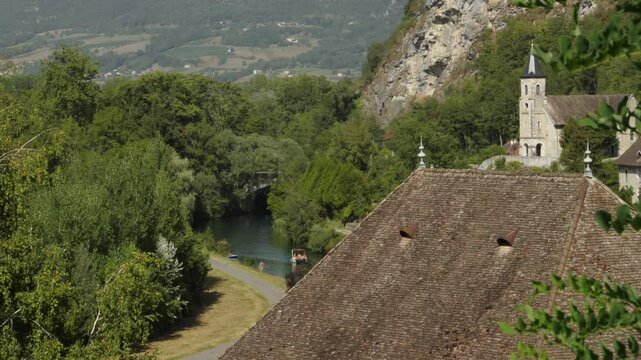 Quiet authentic village Southeastern France, old medieval houses in Chanaz