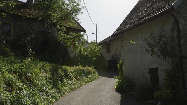 Street in authentic old quiet French medieval village, Chanez France 