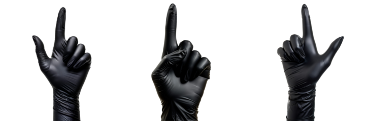 Black Rubber Glove Holding up the Index Finger Isolated on Transparent or White Background, PNG