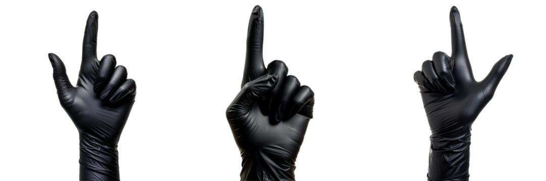 Black Rubber Glove Holding up the Index Finger Isolated on Transparent or White Background, PNG
