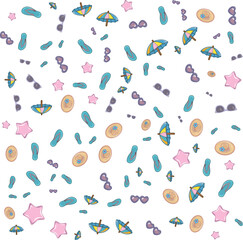 summer pattern with cameras, flowers, ice cream