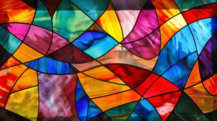Fototapeta premium A close-up view of a vibrant stained glass window with intricate geometric patterns