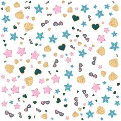 Star summer pattern with sunglasses and hearts