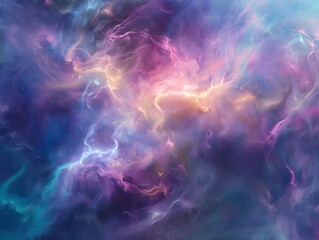 Fototapeta premium A mesmerizing, colorful nebula with swirling clouds of pink, purple, blue, and yellow hues, creating a dreamy and otherworldly scene in the vastness of space.