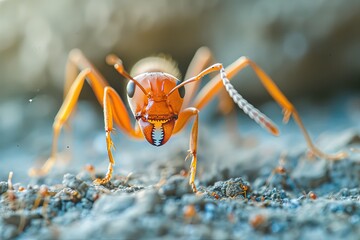 A red Fire Ant Arthropod sitting on a green Terrestrial plant leaf