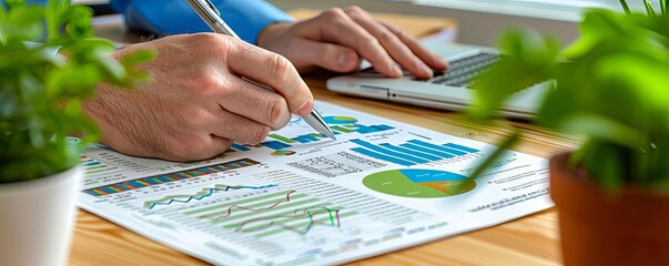 An accountant at a desk with minimal cash flow charts, business finance, cash management