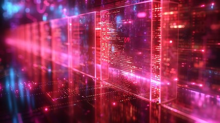 Obraz premium Abstract network grid with files and folders, futuristic software interface, digital document management system, store, search and organize documents, corporate business, paperless office 