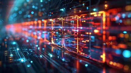 Obraz premium Abstract network grid with files and folders, futuristic software interface, digital document management system, store, search and organize documents, corporate business, paperless office 