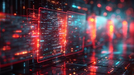 Fototapeta premium Abstract network grid with files and folders, futuristic software interface, digital document management system, store, search and organize documents, corporate business, paperless office 