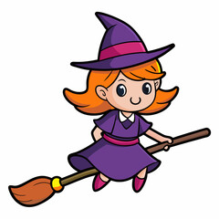 halloween witch with broom vector illustration, halloween witch isolated on white, witch with broom, witch flying with broom vector art