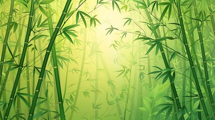 Green Bamboo Forest with Sunlight Filtering Through
