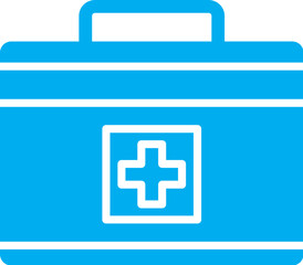 Isolated First aid box icon in blue color.