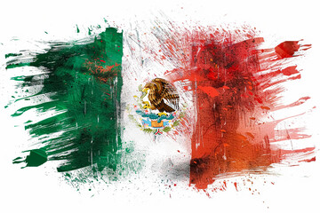 Abstract Mexico flag paint scratches grunge on white background