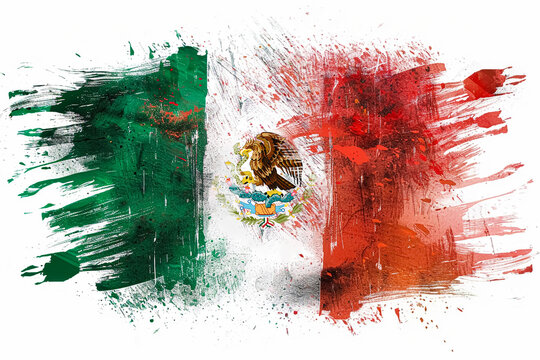 Abstract Mexico flag paint scratches grunge on white background