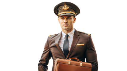 Confident Airline Pilot Holding Briefcase in Uniform